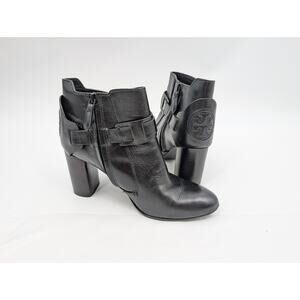 Tory Burch Colton Booties Black Leather Heeled Boots 50902 Women's 8 Classic